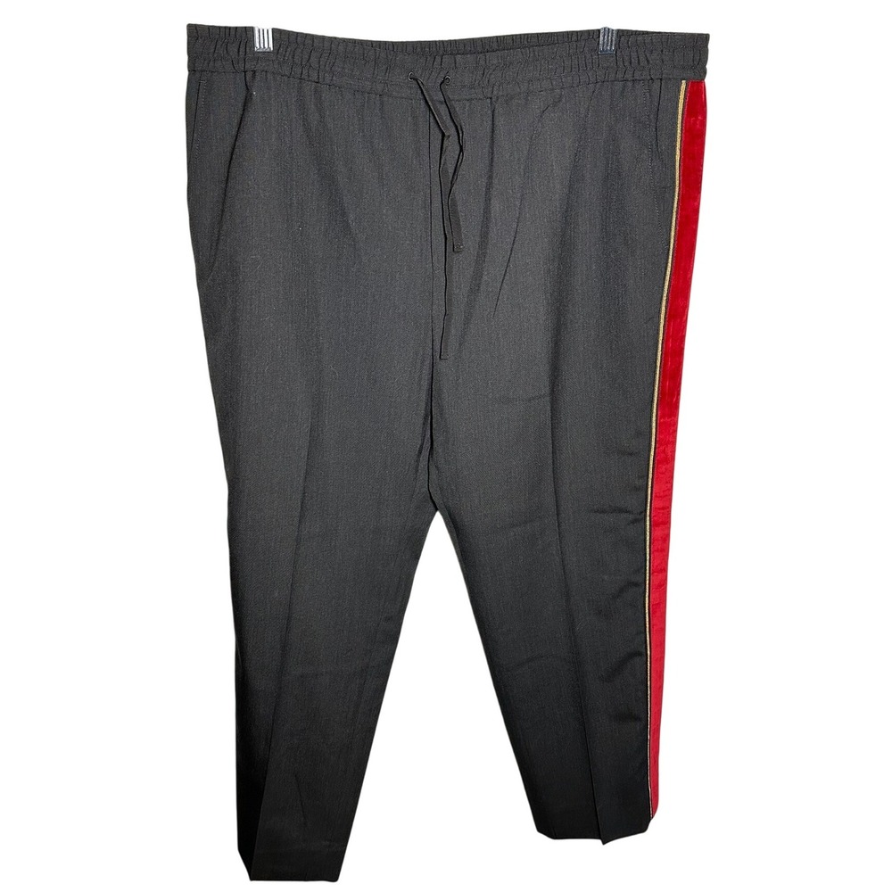 Gucci Mens Dress Pants Black Wool Trousers Red Velvet Stripe Detail Size 58